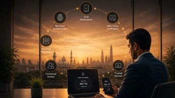 Professional using MFA security on laptop