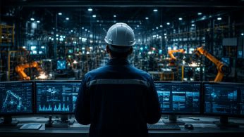 operator monitoring industrial systems on dashboards