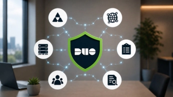 security shield surrounded by icons
